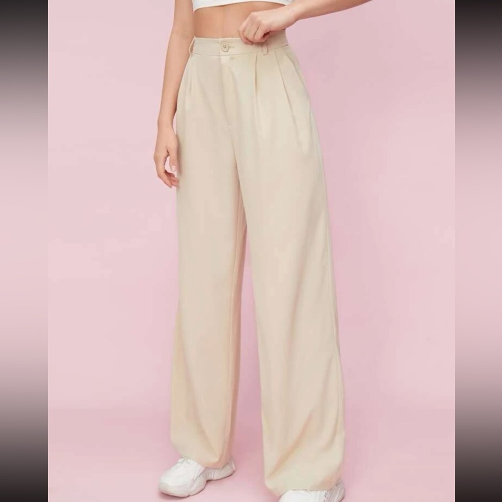 High-Rise Wide Leg Women's Trousers in Cream